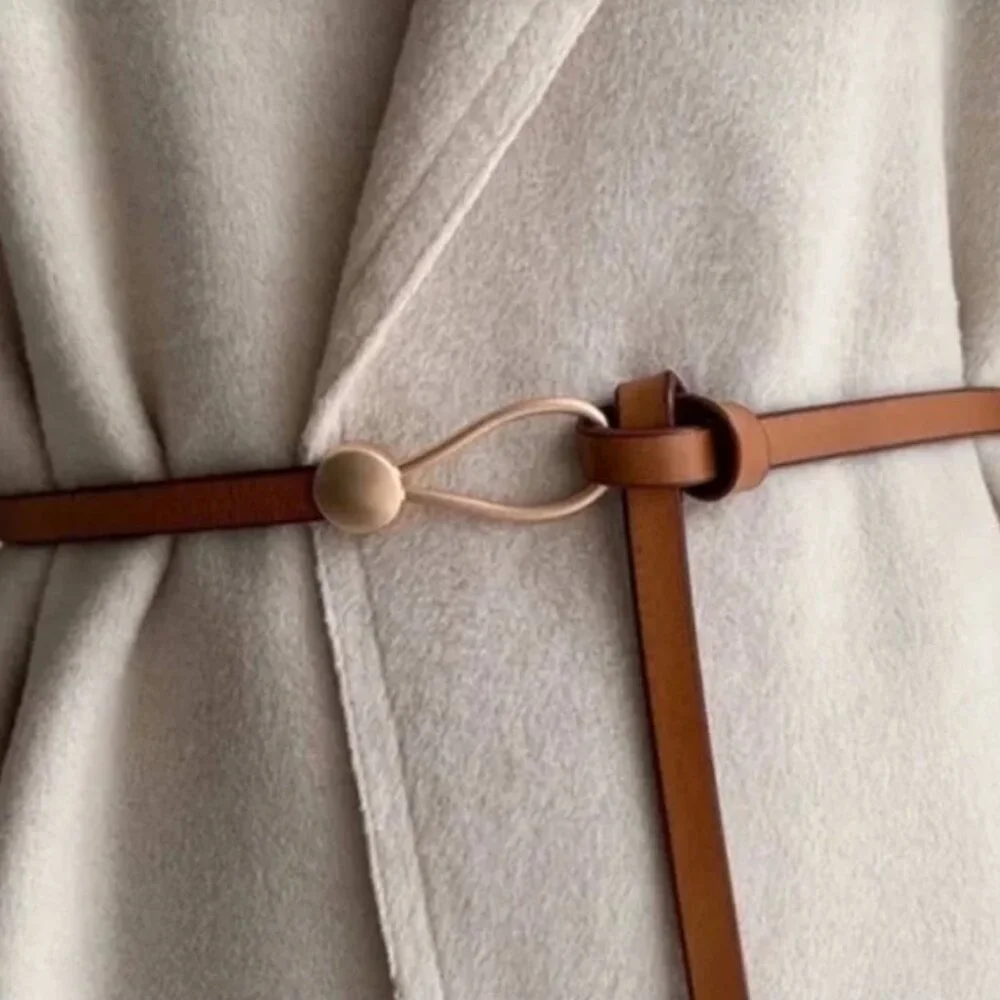 Cognac Brown Leather Skinny Wrap Belt - Picture 1 of 2